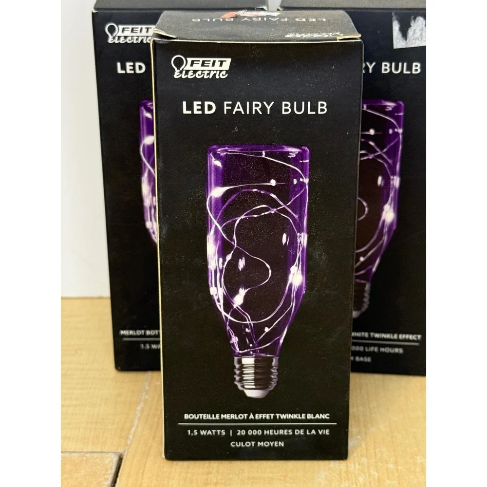3pk Feit Electric LED Fairy Bulb Merlot Bottle White Twinkle Effect Medium Base